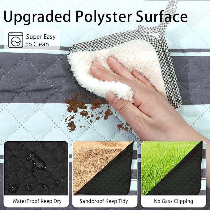 HX&OD Extra Large Picnic Outdoor Blanket, 80”x80” Waterproof Picnic Mat Foldable Camping Blanket Portable with Carry Strap for Beach Mat Outdoor Camping Party(Grey&Green)-BubblyBeeBaby