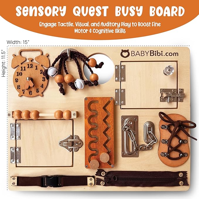 10-in-1 Montessori Busy Board for Toddlers - Safe, Durable Sensory Activity Board with Locks, Shoelaces & More - Perfect Educational Toy Built for Growth & Travel - Recommended for Ages 3 Years & Up-BubblyBeeBaby