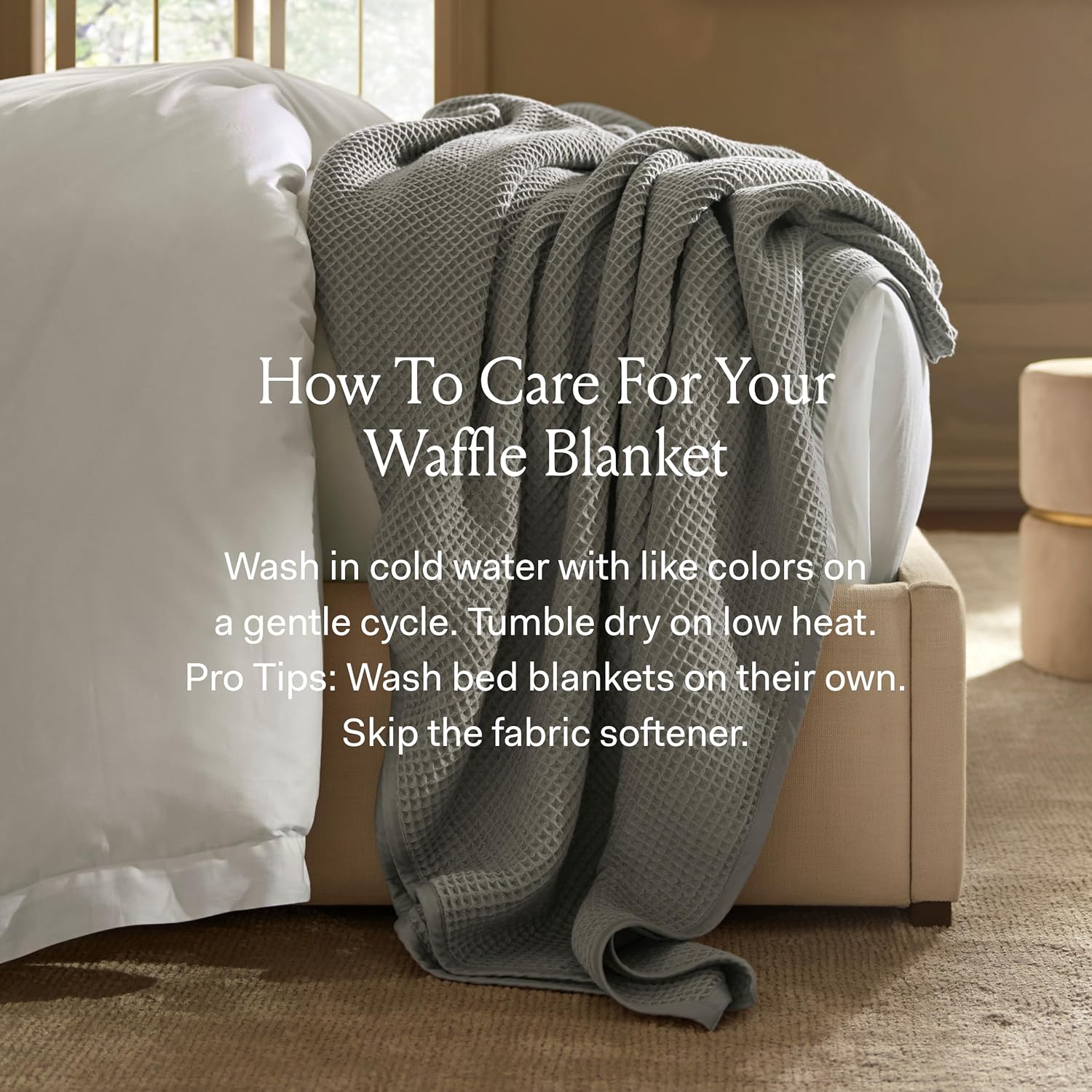 BOLL & BRANCH Waffle Bed Blanket - King/Cal King, Shore - Luxury 100% Organic Cotton - Soft, Lightweight and Breathable - Textured Waffle Weave Design