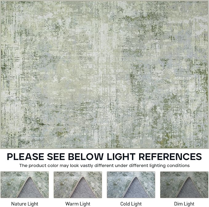 10x14 Area Rugs Large Living Room Rug Washable: Modern Abstract Rug Indoor Modern Carpet Non Slip for Dining Room Bedroom Nursery Home Office Green-BubblyBeeBaby