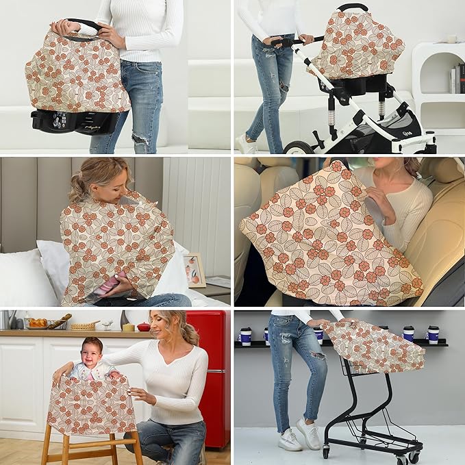 Breathable Car Seat Cover for Babies – Multi-Purpose Soft Rayon Nursing Cover for Breastfeeding, High Stretchy Infant Carseat Canopy, Stroller Cover (Smooth Rayon, Warm Floral)-BubblyBeeBaby