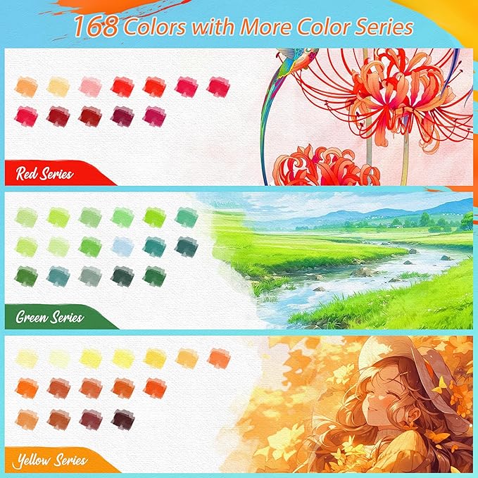 168 Colors Watercolor Paint Set with 4 Brushes, Portable Travel Water Color Kit with Carrying Case, Palette and Accessories, Non-Toxic Art Supplies Gift for Artists Adult Teen Kids Girls-BubblyBeeBaby