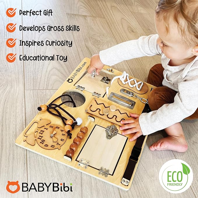 10-in-1 Montessori Busy Board for Toddlers - Safe, Durable Sensory Activity Board with Locks, Shoelaces & More - Perfect Educational Toy Built for Growth & Travel - Recommended for Ages 3 Years & Up-BubblyBeeBaby