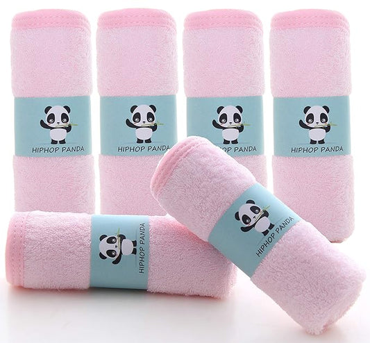 HIPHOP PANDA Baby Washcloths, Rayon Made from Bamboo - 2 Layer Ultra Soft Absorbent Newborn Bath Face Towel - Reusable Baby Wipes for Delicate Skin - Pink, 6 Pack-BubblyBeeBaby