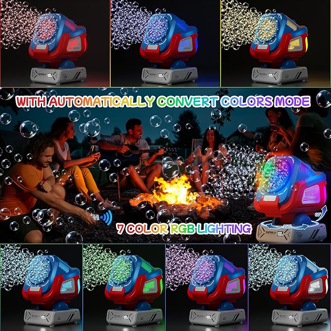 2025 Upgraded Bubble Machine with Remote Control, Automatic Rotation & RGB Lights, 1800mAh Rechargeable Battery, Type-C Charge, Bubble Maker for Kids, Weddings, Birthday Parties, Outdoor Activities-BubblyBeeBaby