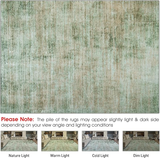 10x14 Area Rugs for Living Room: Soft Abstract Large Area Rug Non-Shedding Anti-Skid Stain Resistant Indoor Floor Modern Washable Rugs for Bedroom Dining Room Nursery Farmhouse Home Office-Green-BubblyBeeBaby