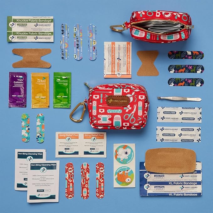 KEEP>GOING KeepGoing Small Travel First Aid Kit Kids – 60 Pc. Mini First Aid Kit for Purse, Diaper Bag, & Backpack with Latex-Free Bandages – 4 Oz., & 4.5 x 3.5 x 2 in, TSA-Approved-BubblyBeeBaby