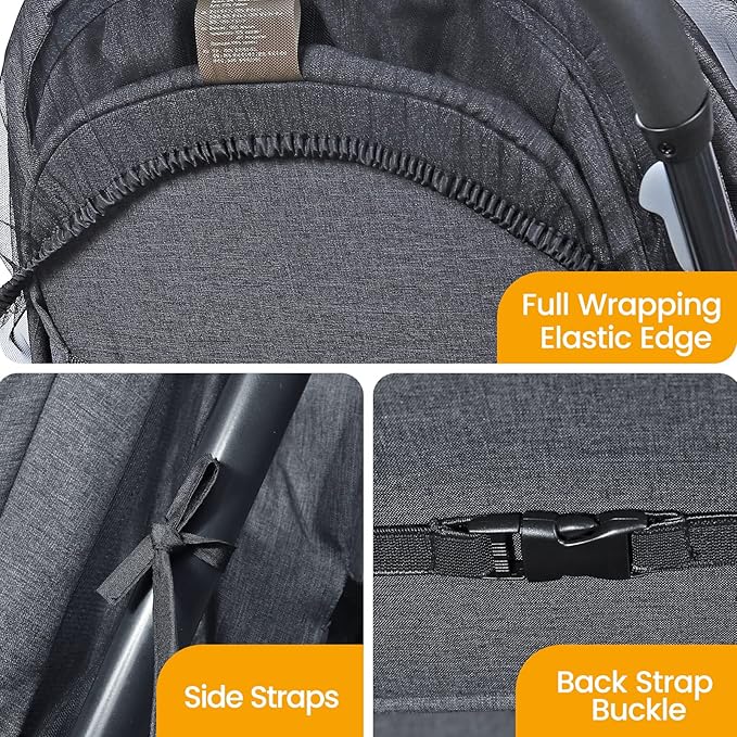 Orzbow Universal Mosquito Net for Stroller, Baby Bug Net with Two-Way Zippers & Storage Bag, Breathable & Foldable Mosquito Nets for Strollers, Car Seat, Bassinet, Cradle, Portable Mini Crib, Black-BubblyBeeBaby