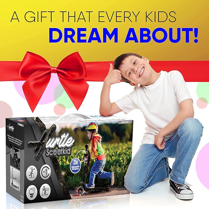 Hurtle 3-Wheeled Scooter for Kids - Wheel LED Lights, Adjustable Lean-to-Steer Handlebar, and Foldable Seat - Sit or Stand Ride with Brake for Boys and Girls Ages 1-14 Years Old-BubblyBeeBaby