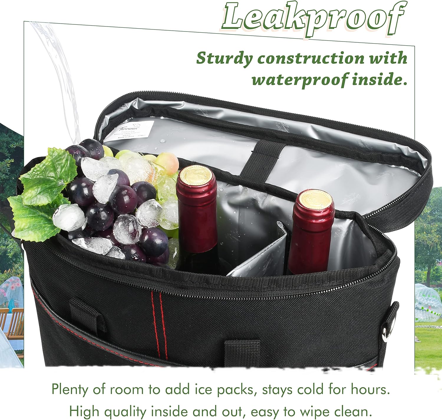 Tirrinia Insulated Wine Gift carrier - 3 Bottle Travel Padded Wine Carry Cooler Tote Bag with Handle and Adjustable Shoulder Strap, Black