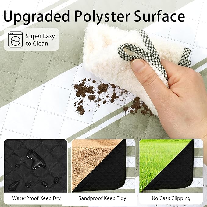 HX&OD Outdoor Picnic Blanket Extra Large, 80”x60” Waterproof Picnic Mat Foldable Camping Blanket Portable with Carry Strap for Beach Mat (Green)-BubblyBeeBaby