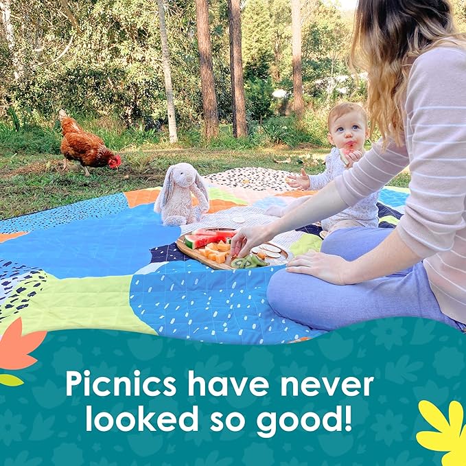 Jumbo Picnic Rug, Large Picnic Mat, 6'7" x 6'7", Outdoor Waterproof Picnic Blanket Beach Mat, Foldable & Waterproof, Picnic Blankets Ideal for Beach & Park, Outdoor Blanket, Happy Now-BubblyBeeBaby