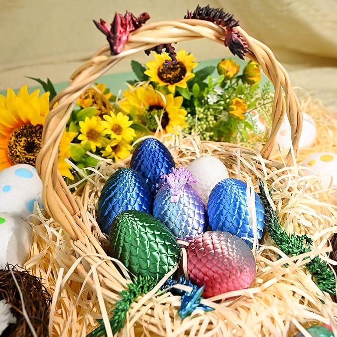 12PCS 3D Printed Dragon Eggs with Dragon Inside, Cool Stuff Fun Gifts, Mini Dragon Egg Set Articulated Crystal Dragon Fidget Toy for Adults Teens Boy Gifts Easter Basket Stuffers-BubblyBeeBaby