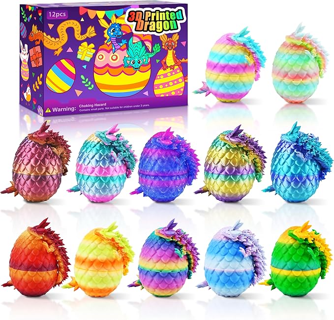 12PCS 3D Printed Dragon Eggs with Dragon Inside, Unique Fun Gifts Cool Stuff Cool Gadgets for Men Teens Boy Gifts, Mini Articulated Easter Basket Essentials for Kids-BubblyBeeBaby