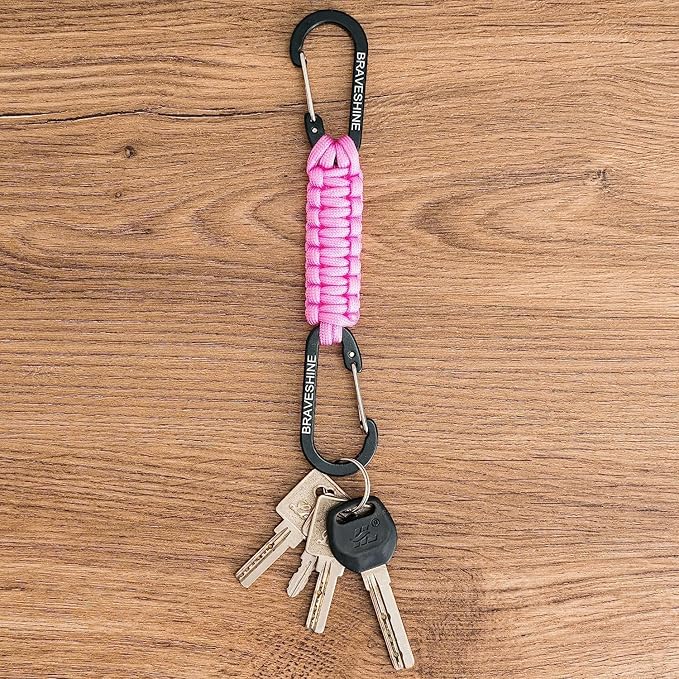 BRAVESHINE Paracord Keychain Carabiner Clip, D Ring Lanyard Hanger Stroller Hook for Water Bottle, Key, Backpacks, Men, Women-BubblyBeeBaby