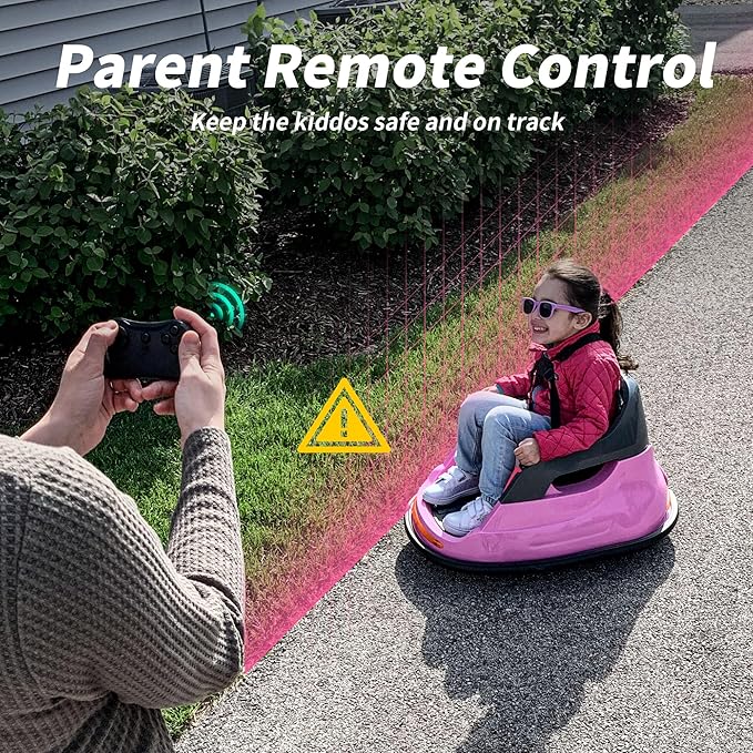 12V Kids Bumper Car, Electric Baby Bumper Car for Toddlers with Remote Control, 3 Speeds - Light Pink-BubblyBeeBaby