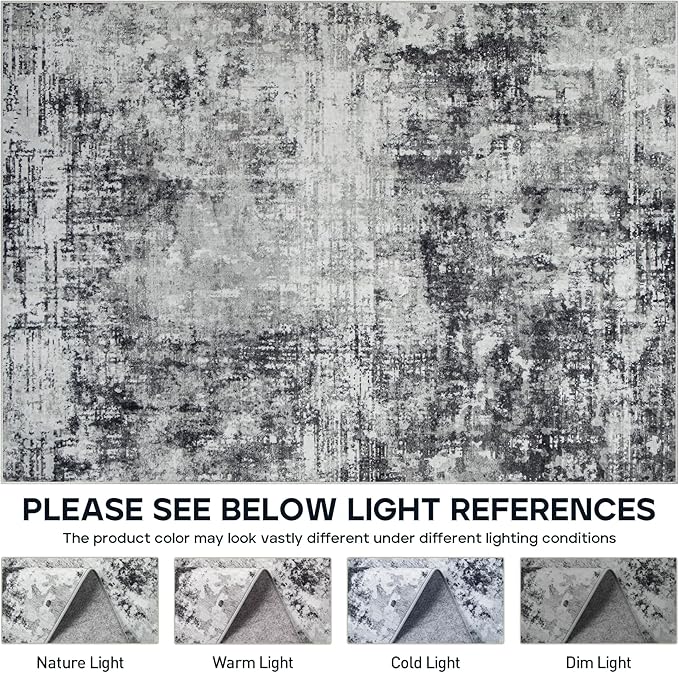 10x14 Area Rugs Large Living Room Rug Washable: Modern Abstract Rug Indoor Modern Carpet Non Slip for Dining Room Bedroom Nursery Home Office Black Grey-BubblyBeeBaby