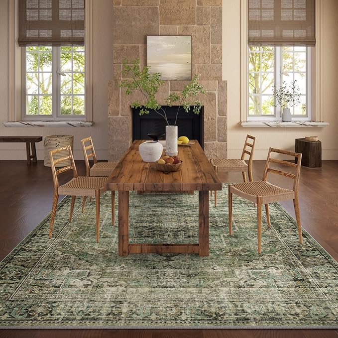 10x14 Area Rugs for Living Room: Washable Bedroom Rug Boho Vintage Rugs Stain Resistant Non Slip Low Pile Soft Lightweight Carpet for Kitchen Dining Room Farmhouse Nursery Kids Room-BubblyBeeBaby