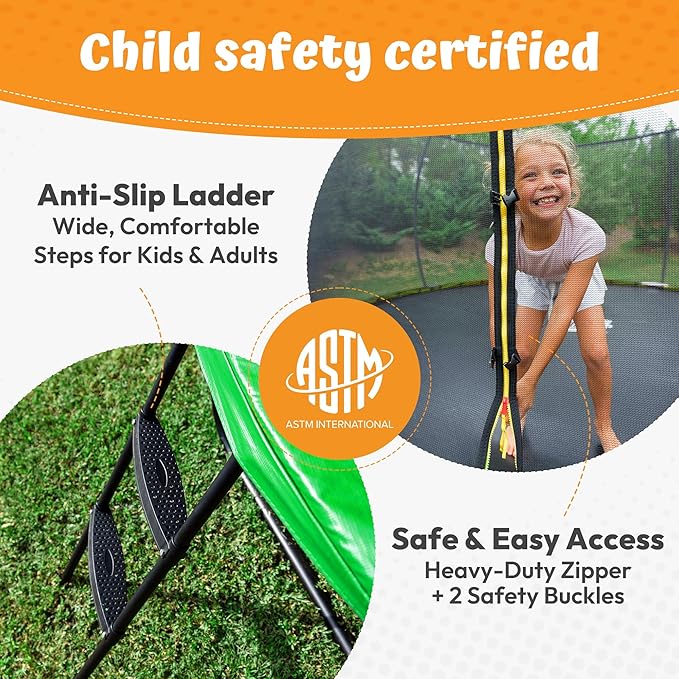 JUMPZYLLA Trampoline Outdoor 8FT 10FT 12FT 14FT 15FT 16FT with Enclosure and Ladder, ASTM Approved Recreational Trampoline for Kids and Adults, Anti-Rust Coated Frame-BubblyBeeBaby