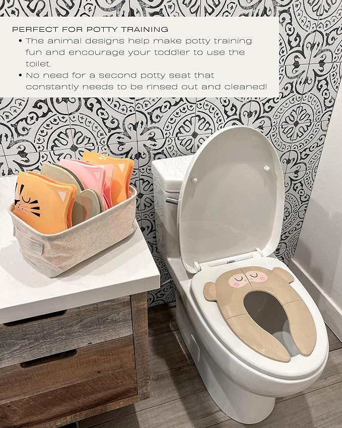 Hippypotamus Travel Potty Seat for Toddler - Folding Potty Training Seat - Portable Toilet Seat Cover for Baby & Kids (BEIGE Monkey)-BubblyBeeBaby