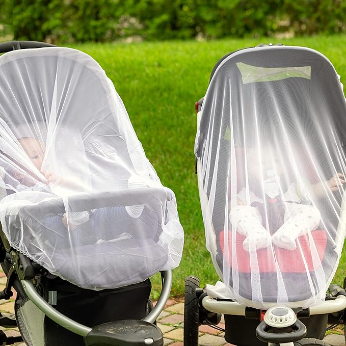 Enovoe Mosquito Net for Stroller and Baby Crib - Durable Mesh Bug Net Cover with Elastic Edge - Fits Strollers, Bassinets, Playards, and Mini Cribs - Travel Essential for Newborns - 63x64-Inch (White)-BubblyBeeBaby
