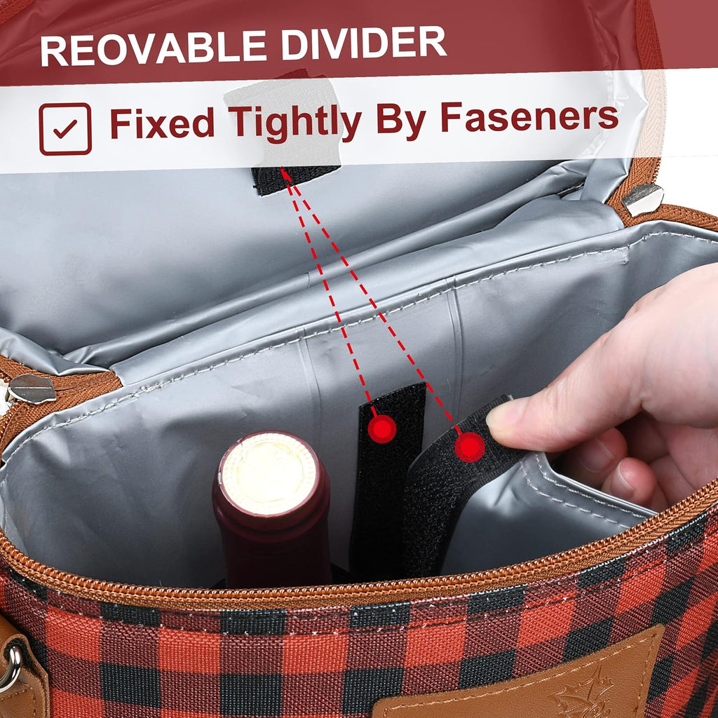 Tirrinia 2 Bottle Wine Gift Tote Carrier - Leakproof & Insulated Padded Versatile Cooler Bag for Travel, BYOB Restaurant, Tasting, Party, Dinner - Gift for Lovers, Red Checker