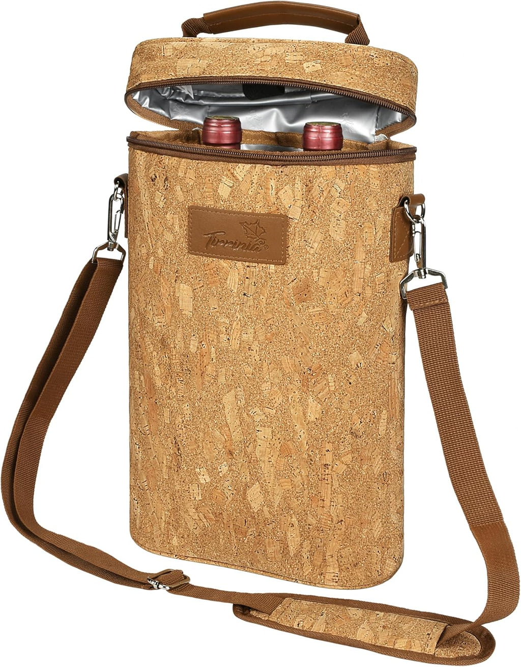 Tirrinia 2 Bottle Wine Gift Tote Carrier - Leakproof & Insulated Padded Versatile Wine Cooler Bag for Travel, BYOB Restaurant, Wine Tasting, Party, Dinner,Gift for Wine Lovers, Cork