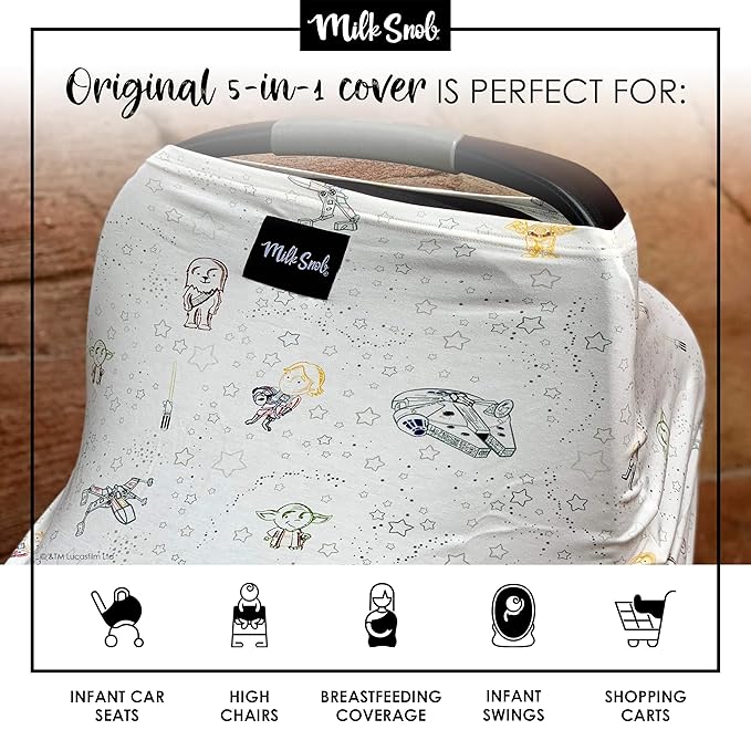 Milk Snob ORIGINAL Star Wars 5-in-1 Cover, Little Galaxy, Added Privacy for Breastfeeding, Baby Car Seat, Carrier, Stroller, High Chair, Shopping Cart, Lounger Canopy - Newborn Essentials, Nursing Top-BubblyBeeBaby