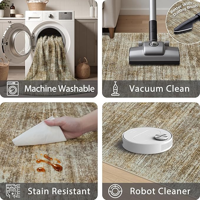 10x14 Area Rugs for Living Room: Soft Abstract Large Area Rug Non-Shedding Anti-Skid Stain Resistant Indoor Floor Modern Washable Rugs for Bedroom Dining Room Nursery Farmhouse Home Office-Brown-BubblyBeeBaby