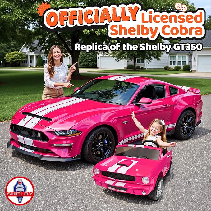 24V 2 Seater Ride on Toys, Licensed Shelby Cobra Kids Power Car Wheeler Ride On Toy w/ 2WD/4WD Switchable, Remote Control, 19" Spacious Seat, 4 Spring Suspension, Music, Bluetooth-BubblyBeeBaby