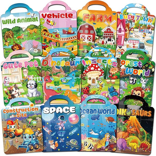 12 Set Reusable Sticker Books for Toddlers 2-4 1-3, Kids 3D Puffy Sticker Activity Books, Birthday Party Favors Goodie Bags Stuffer-BubblyBeeBaby