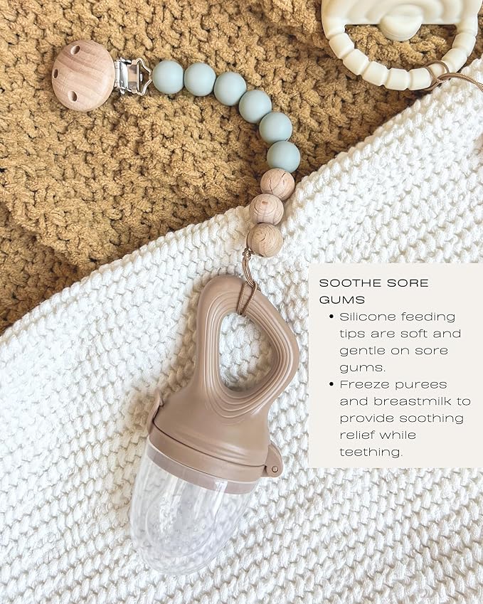 Hippypotamus Baby Food Feeder & Freezer Tray - Silicone Fruit Feeder - Pacifier Teething Toys - 2 Extra Pouches - Set of 2-BubblyBeeBaby