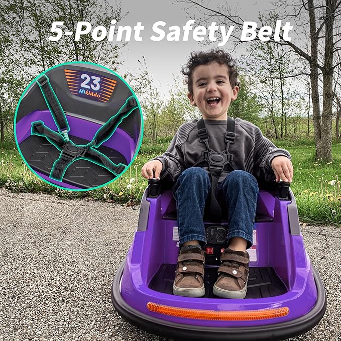 12V Kids Electric Bumper Car, Baby Bumper Car for Toddlers w/Remote Control, 360° Spinning - Purple-BubblyBeeBaby