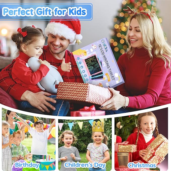 Hockvill LCD Writing Tablet for Kids 12 Inch, Toys for Boys Girls Drawing Pad for 3 4 5 6 7 Year Old Kids Toys, Toddler Erasable Doodle Board Travel Essentials, Children’s Day Gift for Kids - Blue-BubblyBeeBaby