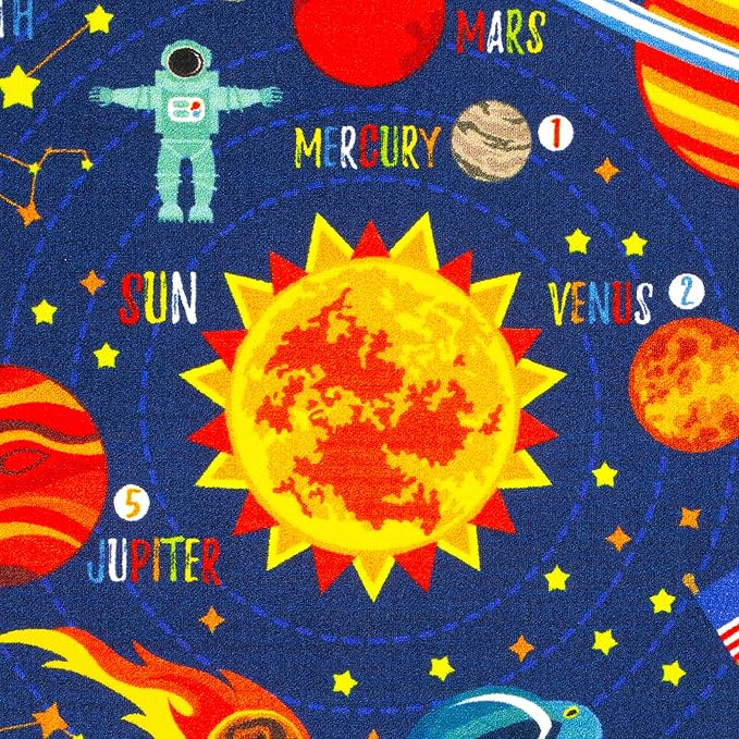 KC Cubs 8x10 Outer Space Solar System Toy Car Road Rug – Educational Play Mat Carpet for Kids, Toddlers, Nursery, Classroom, Playroom, Baby Daycare-BubblyBeeBaby