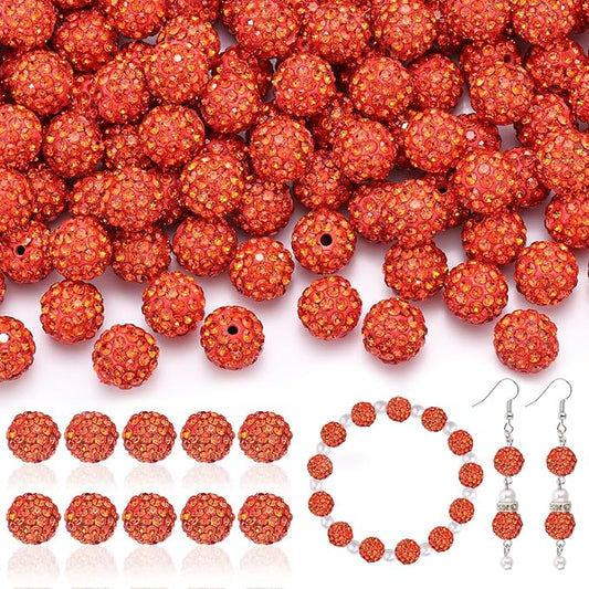 160pcs 10mm Rhinestone Beads for Jewelry Making, Orange Shiny Round Disco Ball Beads Bulk, Sparkle Crystal Clay Christmas for Bracelet Baseball Necklace Earring Crafting and DIY-BubblyBeeBaby