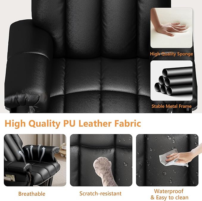 JIASTING 360° Swivel Recliner Chair with Ottoman & Double Side Pockets, Nursing Glider Rocking Recliner Chair, Gliding Chair for Nursery, Living Room, Office, Bedroom, Metal Frame (Black 1)-BubblyBeeBaby