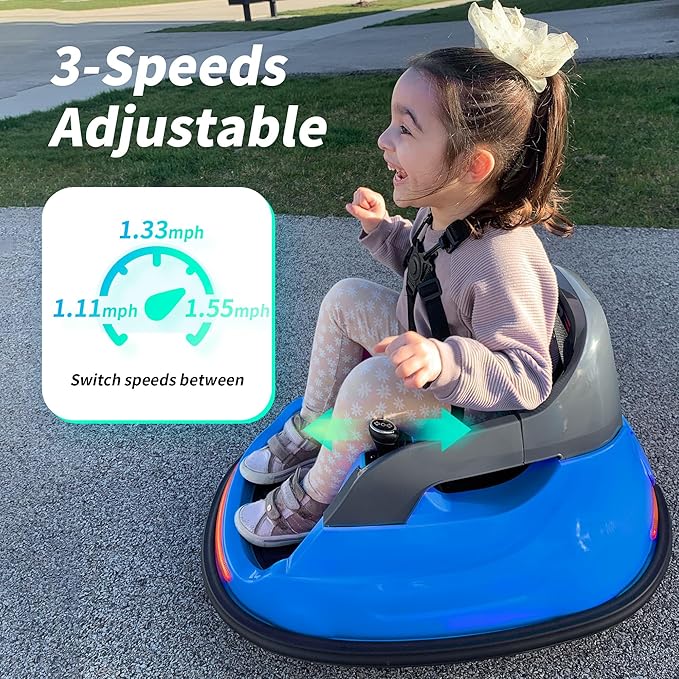 12V Kids Electric Bumper Car, Baby Bumper Car for Toddlers w/Remote Control, 360° Spinning - Blue-BubblyBeeBaby