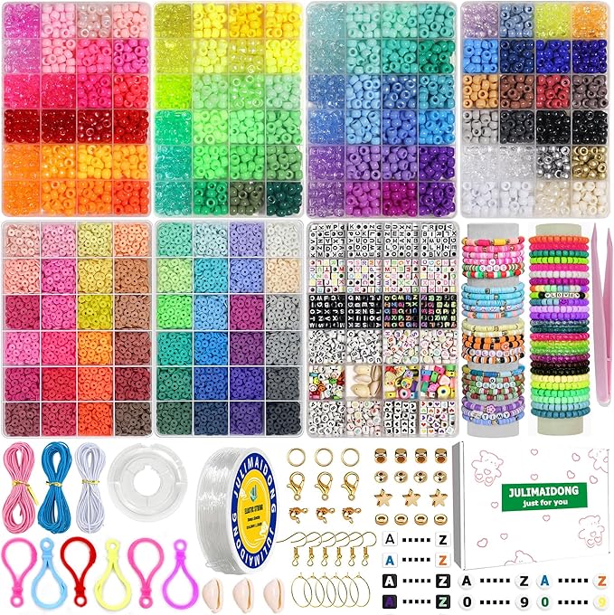 JULIMAIDONG 11500Pcs Pony Beads, Beads for Bracelets Making, Multi-Colored Hair Beads for Hair Braids, 144 Colors Kandi Friendship Bracelet Beads Jewelry Making Kits for Craft (144Color)-BubblyBeeBaby