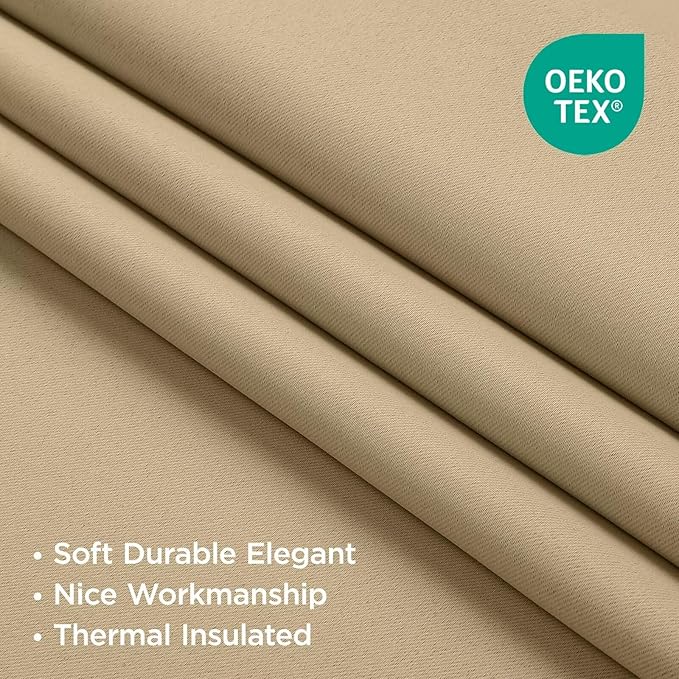 Joydeco White Blackout Curtains 96 Inches Long for Bedroom, Curtains 96 Inch Length 2 Panels Set, Room Darkening Curtains & Drapes for Living Room Window (W52 x L96 Inch, Beige)-BubblyBeeBaby