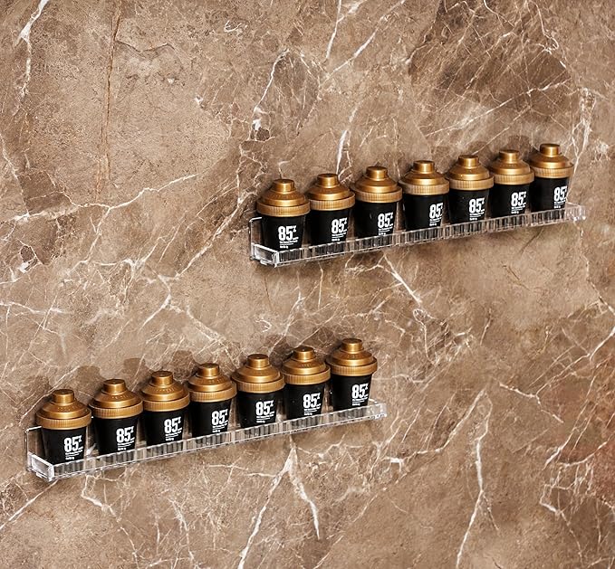 IEEK 6 PCS Acrylic Floating Bookshelf for Kids Room,15 Inch Modern Picture Ledge Display Shelf with Detachable Baffle,Nail Polish Rack Vertical Striped Wall Shelves for Wall Decor and Storage,Clear-BubblyBeeBaby