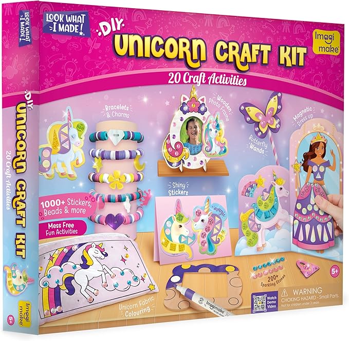 Imagimake Unicorn Craft Kit | 20+ Mess Free Activities | Bracelet Making Kit, Magnetic Board Princess Dress Up, Unicorn Stickers and More | 5,6,7,8 Year Old Girl Birthday Gift | Crafts for Girls 8-12-BubblyBeeBaby