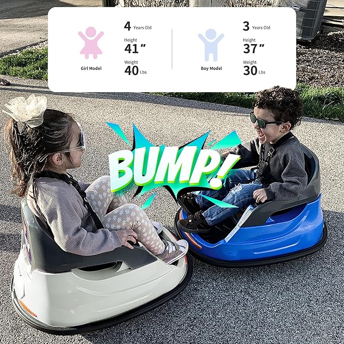 12V Kids Bumper Car, Electric Baby Bumper Car for Toddlers with Remote Control, 3 Speeds - White-BubblyBeeBaby
