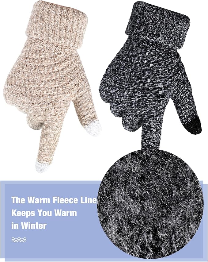 Geyoga 2 Pairs Women's Winter Touch Screen Gloves Soft Warm Fleece Lined Knit Elastic Cuff Winter Texting Gloves-BubblyBeeBaby