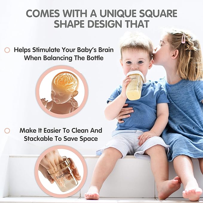 hegen Baby Bottles - Anti Colic Baby Bottles Wide Neck - Breastfeeding System 5 oz with Slow Flow Teats (2 Pack)-BubblyBeeBaby