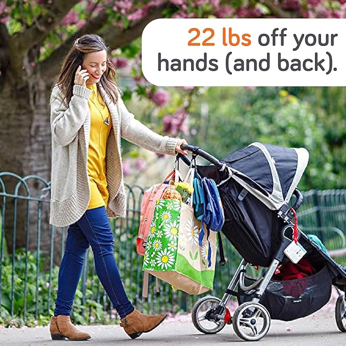 Baby Uma Stroller Hooks for Bags (2 Pack) - Universal Stroller Clips and Hooks, Non-Slip with One-Hand Opening, 11 lb Weight Capacity, Baby Travel Essential-BubblyBeeBaby