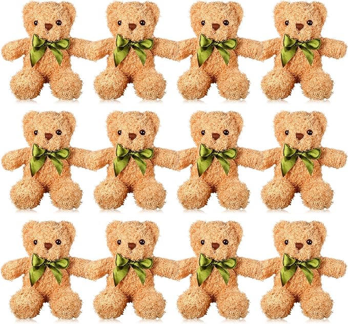 HyDren 12 Pack Bear Stuffed Animals 10 Inch Operation Christmas Bulk Items Small Bear Party Favors Plush Toys for Baby Shower Centerpiece Christmas Birthday Gifts(Light Brown)-BubblyBeeBaby