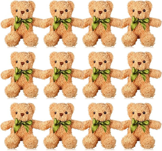 HyDren 12 Pack Bear Stuffed Animals 10 Inch Operation Christmas Bulk Items Small Bear Party Favors Plush Toys for Baby Shower Centerpiece Christmas Birthday Gifts(Light Brown)-BubblyBeeBaby