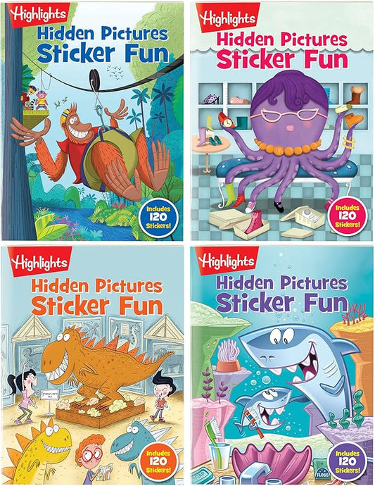 Highlights Hidden Pictures Sticker Fun for Kids Ages 3-6, 4-Pack, 64 Pages of Seek and Find Sticker Activities, Books Double as Coloring Books, 480+ Stickers, Volume 1-BubblyBeeBaby