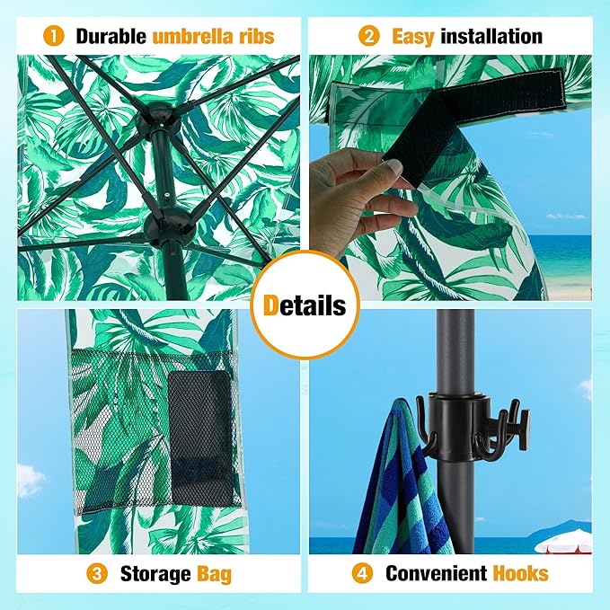 HOMEDEMO Beach Canopy UPF 50+, 6'×6', Easy Set up and Take Down Tent with Sand Pockets, Side Wall Shade Wind Waterproof for Kids, Family & Friends-BubblyBeeBaby